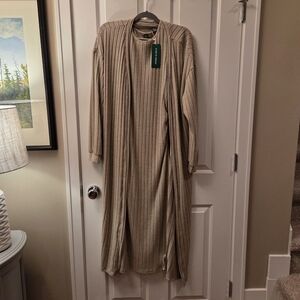 SHEIN Ribbed Knit Open Cardigan And Midi Dress Set Size L